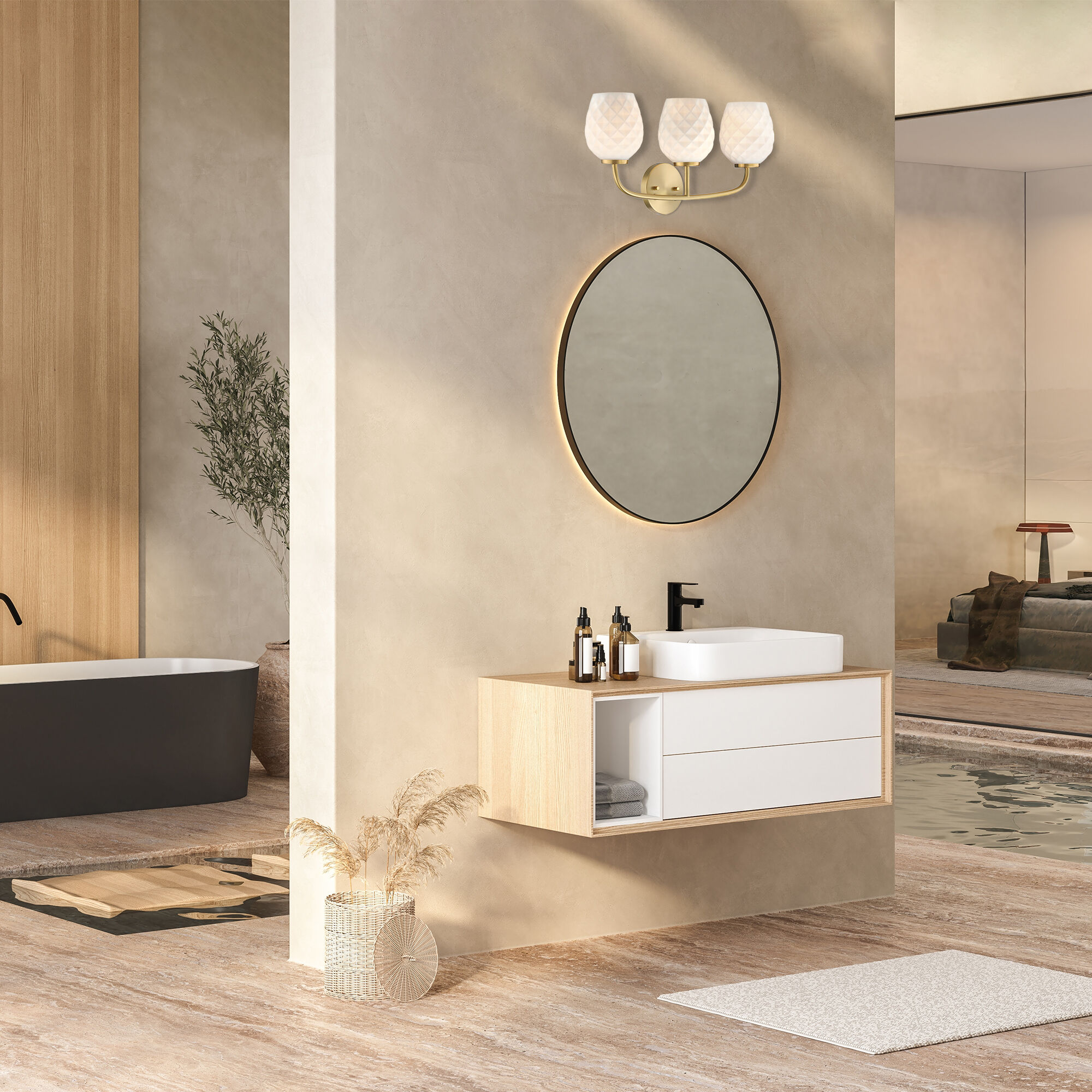 Dita 3 Light 23 inch Brushed Gold Vanity Light Wall Light